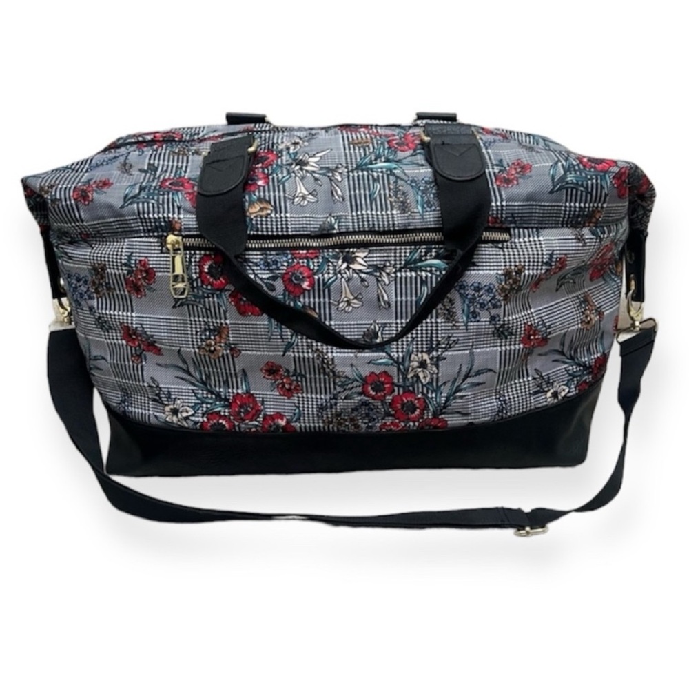 Madden Girl Floral Over Plaid Print Weekender Large Bag - Picture 2 of 8